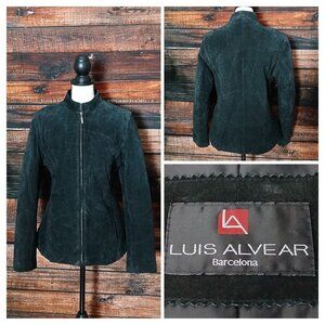 Luis Alvear Barcelona M Genuine Leather Jacket Coat Full Zip Black Embroidered